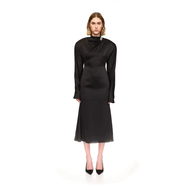 David Koma Structured Shoulders Satin Midi Dress, view 2