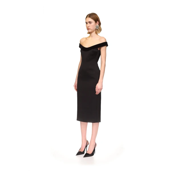 David Koma Velvet Trimmed Off-the-shoulder Midi Dress, view 3
