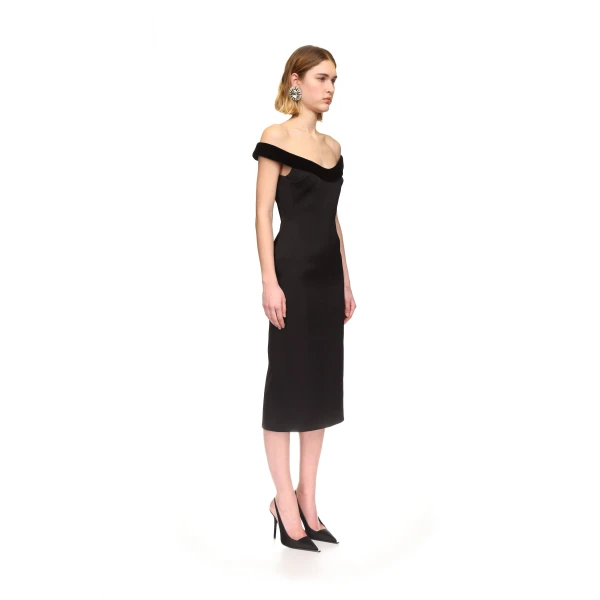David Koma Velvet Trimmed Off-the-shoulder Midi Dress, view 4
