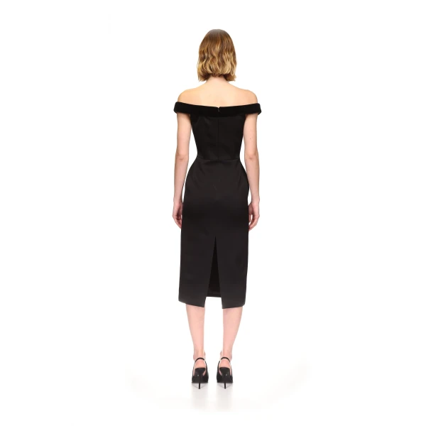 David Koma Velvet Trimmed Off-the-shoulder Midi Dress, view 5