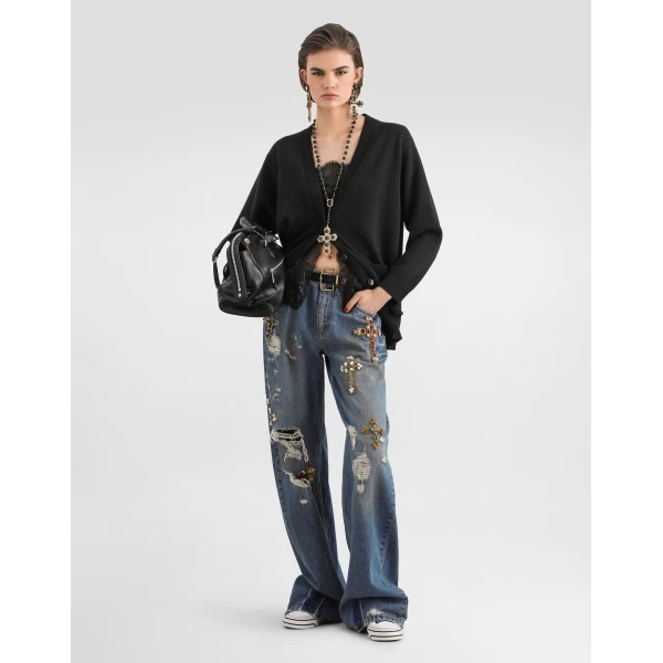 Dolce & Gabbana 5-pocket denim trousers with emrboidery, view 2