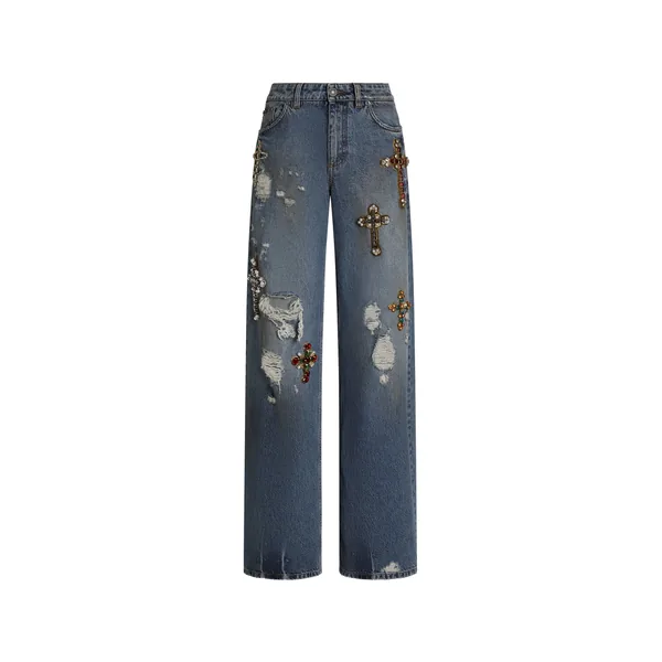 5-pocket denim trousers with emrboidery