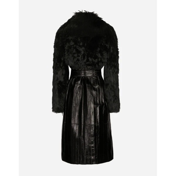 Dolce & Gabbana Alpaca and eel skin single-breasted coat with belt, view 2