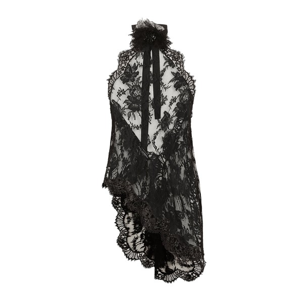 Dolce & Gabbana Asymmetrical lace top with flower detail on neck