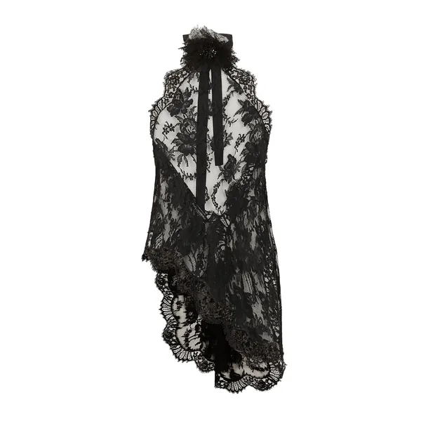 Dolce & Gabbana Asymmetrical lace top with flower detail on neck
