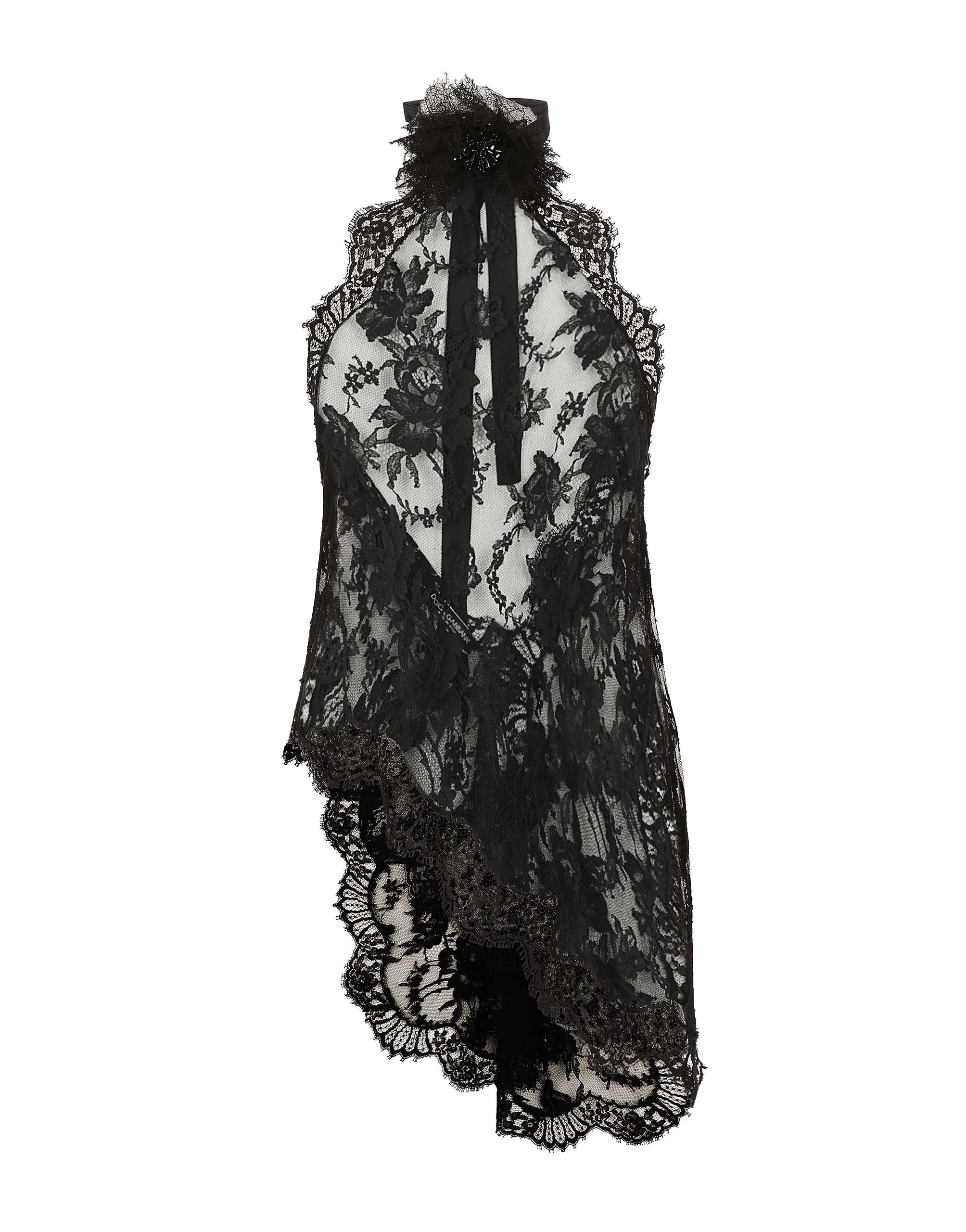 Dolce & Gabbana Asymmetrical lace top with flower detail on neck