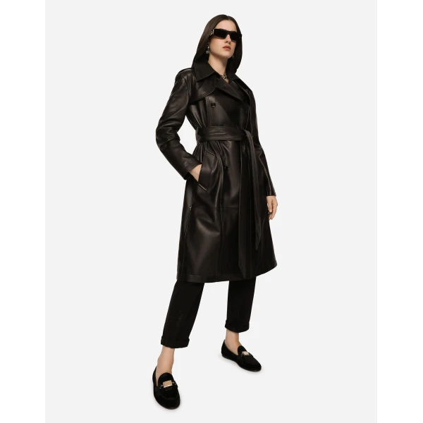 Dolce & Gabbana Belted double-breasted leather coat, view 2