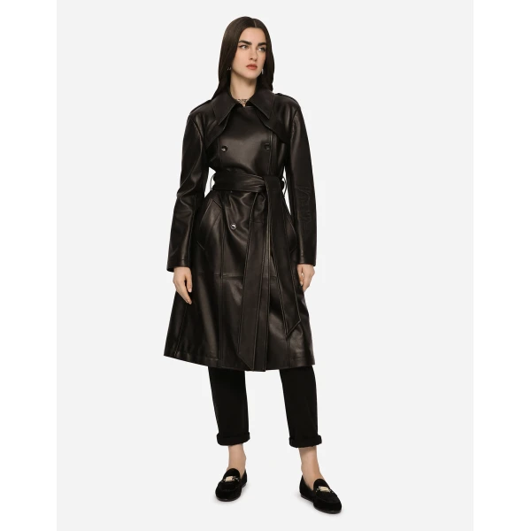Dolce & Gabbana Belted double-breasted leather coat, view 4