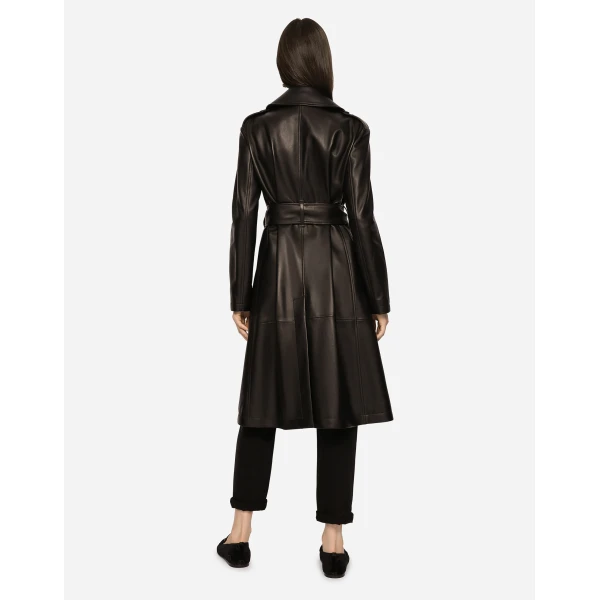 Dolce & Gabbana Belted double-breasted leather coat, view 5