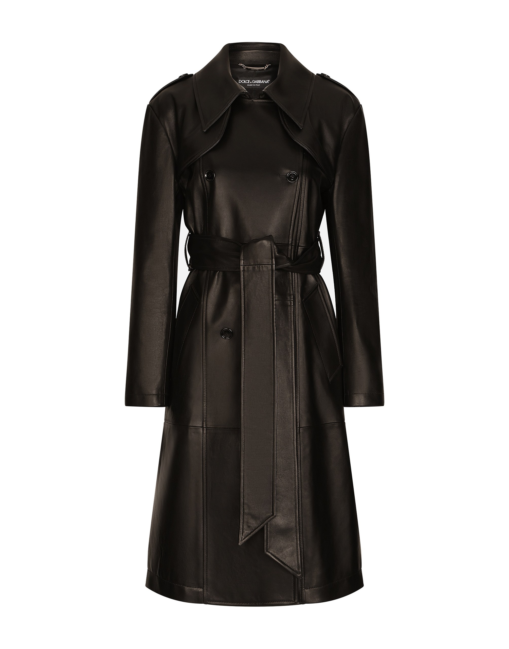Dolce & Gabbana Belted double-breasted leather coat