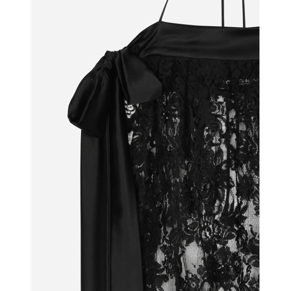 Dolce & Gabbana Calf-length Chantilly lace dress with satin details, view 3