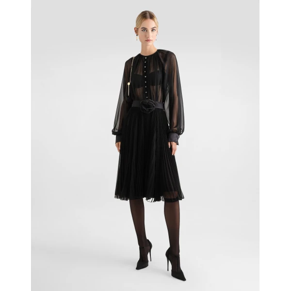 Dolce & Gabbana Calf-length babydoll dress with pleated skirt, view 2
