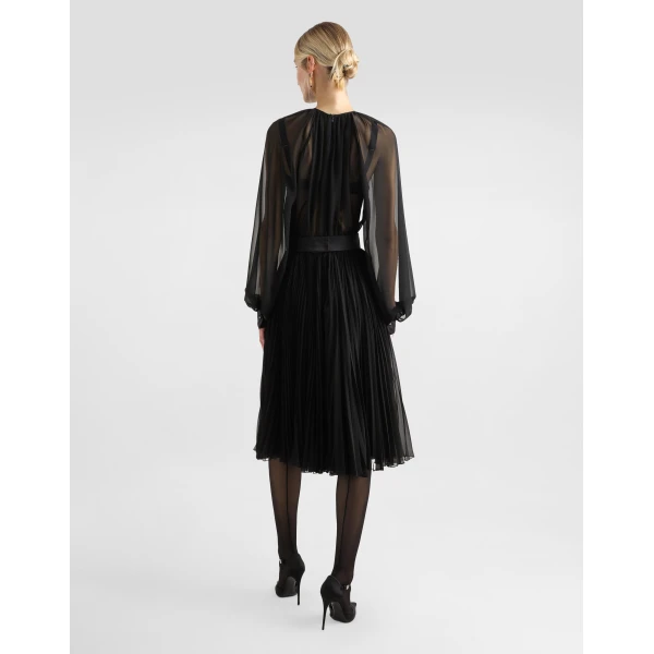 Dolce & Gabbana Calf-length babydoll dress with pleated skirt, view 3