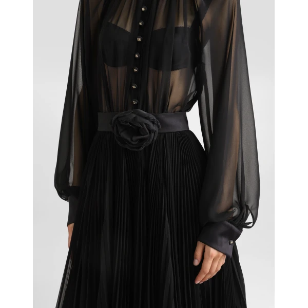 Dolce & Gabbana Calf-length babydoll dress with pleated skirt, view 4