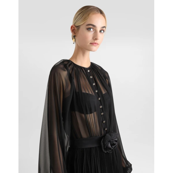 Dolce & Gabbana Calf-length babydoll dress with pleated skirt, view 5