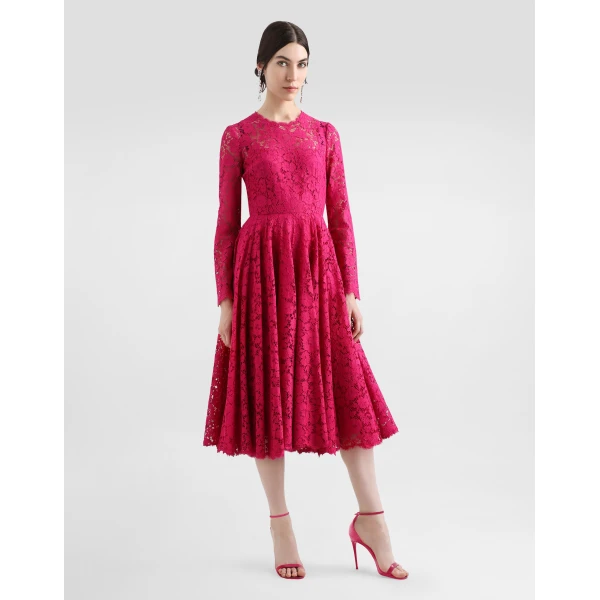 Dolce & Gabbana Calf-length circle-skirt dress in cordonetto lace, view 2