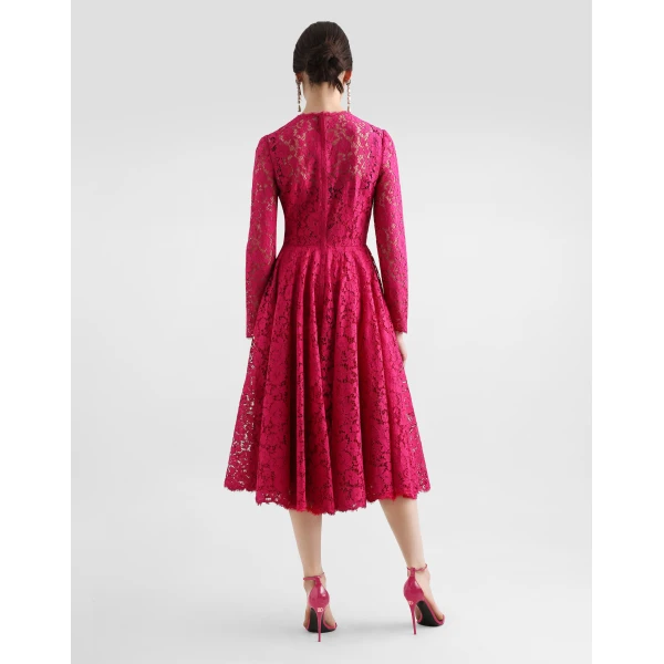 Dolce & Gabbana Calf-length circle-skirt dress in cordonetto lace, view 3