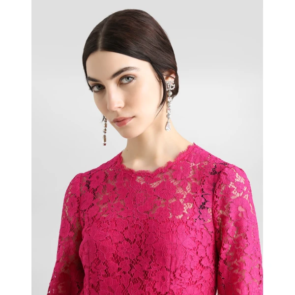 Dolce & Gabbana Calf-length circle-skirt dress in cordonetto lace, view 4