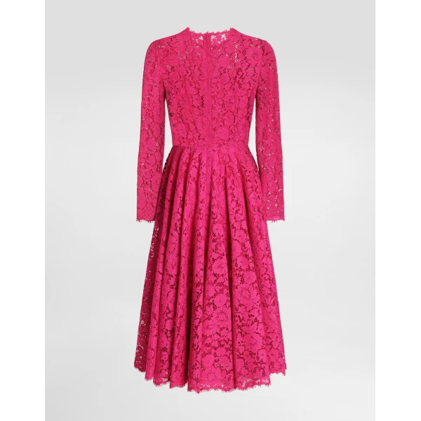 Dolce & Gabbana Calf-length circle-skirt dress in cordonetto lace, view 6