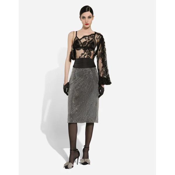 Dolce & Gabbana Calf-length crystal mesh skirt, view 3