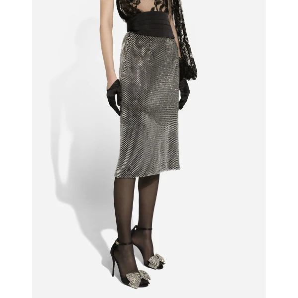 Dolce & Gabbana Calf-length crystal mesh skirt, view 5