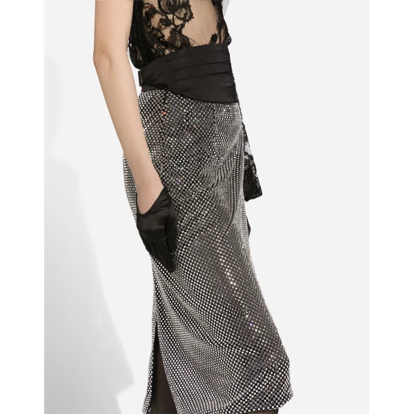 Dolce & Gabbana Calf-length crystal mesh skirt, view 6