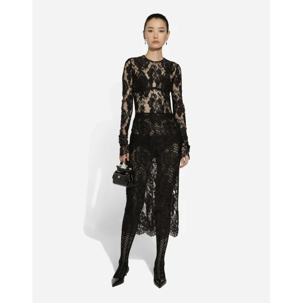 Dolce & Gabbana Calf-length floral lace dress, view 2