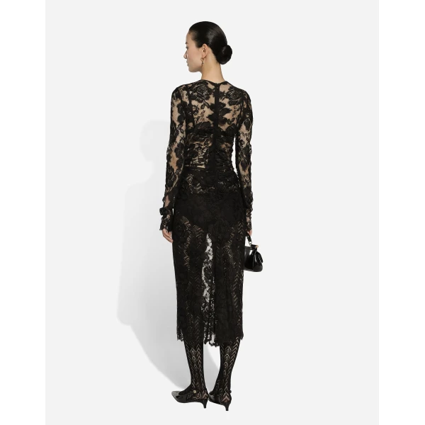 Dolce & Gabbana Calf-length floral lace dress, view 3