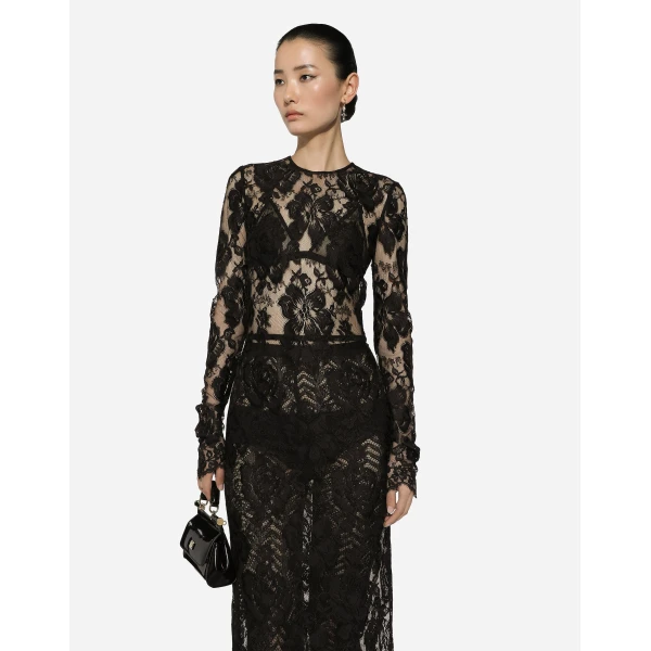 Dolce & Gabbana Calf-length floral lace dress, view 4