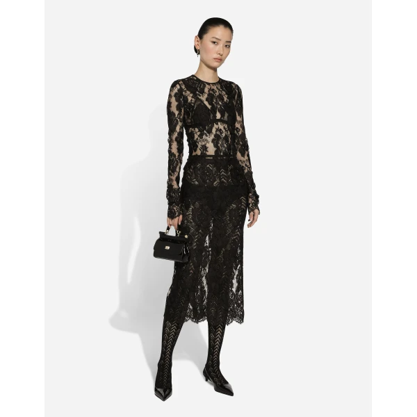 Dolce & Gabbana Calf-length floral lace dress, view 5