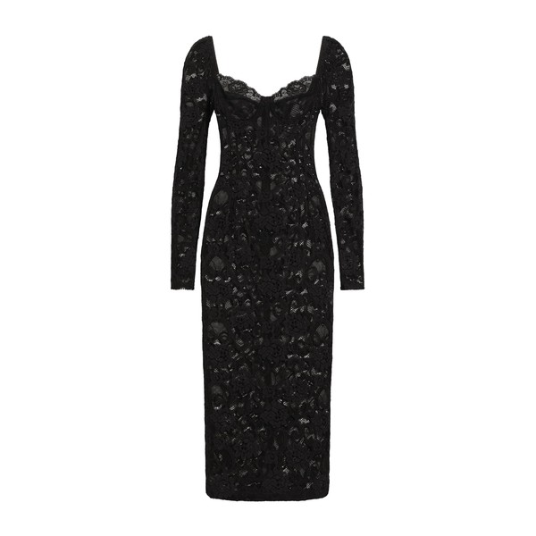 Dolce & Gabbana Calf-length floral lace dress with bra-style cups