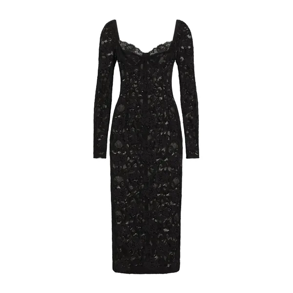Dolce & Gabbana Calf-length floral lace dress with bra-style cups