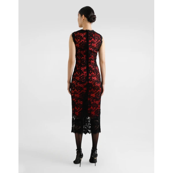 Dolce & Gabbana Calf-length floral lace sheath dress with contrasting lining, view 3