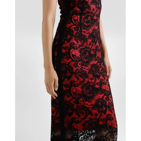 Dolce & Gabbana Calf-length floral lace sheath dress with contrasting lining, view 4