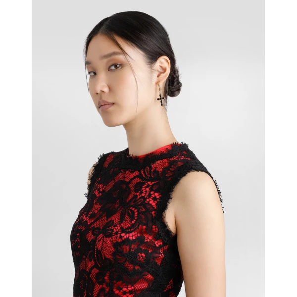 Dolce & Gabbana Calf-length floral lace sheath dress with contrasting lining, view 5