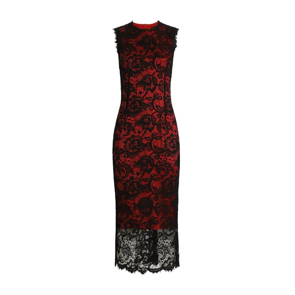 Dolce & Gabbana Calf-length floral lace sheath dress with contrasting lining