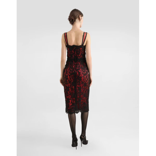 Dolce & Gabbana Calf-length floral lace slip dress with contrasting lining, view 3
