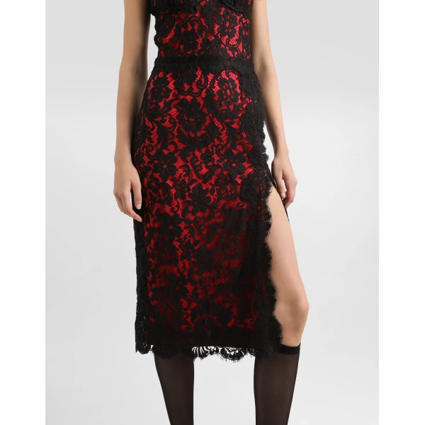Dolce & Gabbana Calf-length floral lace slip dress with contrasting lining, view 5