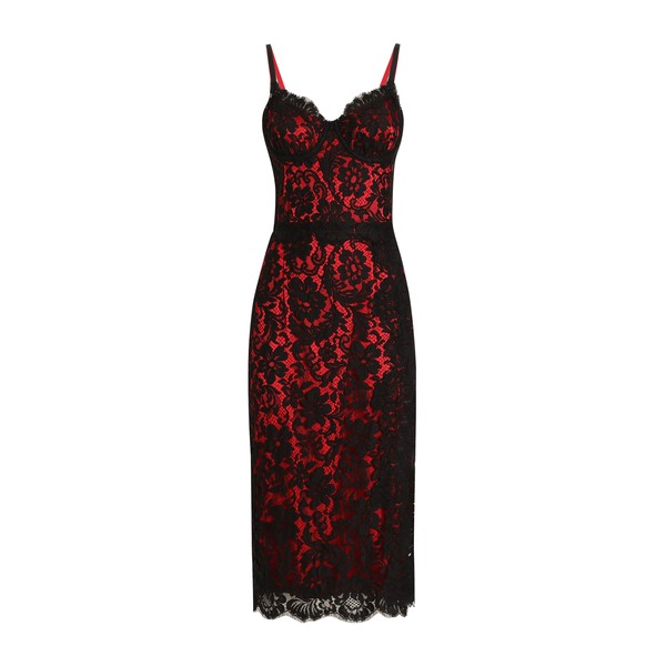 Dolce & Gabbana Calf-length floral lace slip dress with contrasting lining