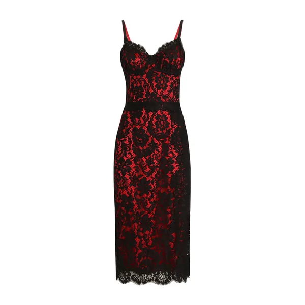 Dolce & Gabbana Calf-length floral lace slip dress with contrasting lining