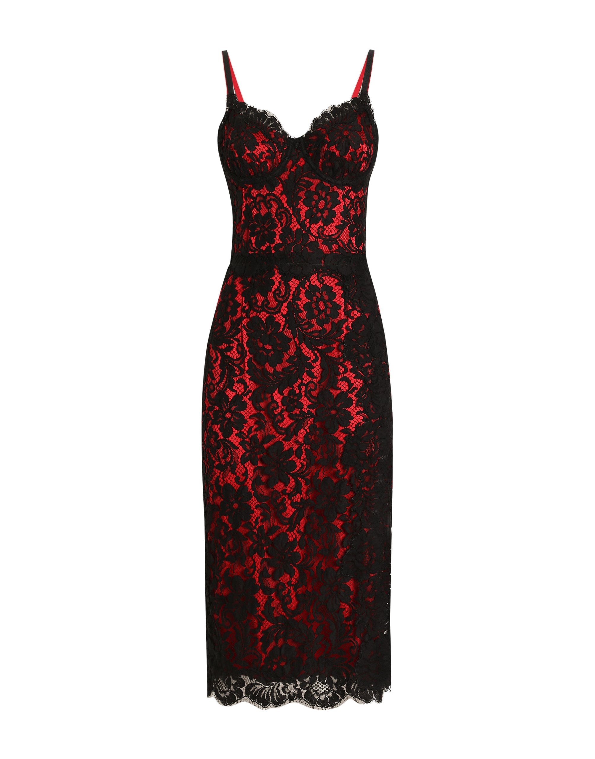 Dolce & Gabbana Calf-length floral lace slip dress with contrasting lining