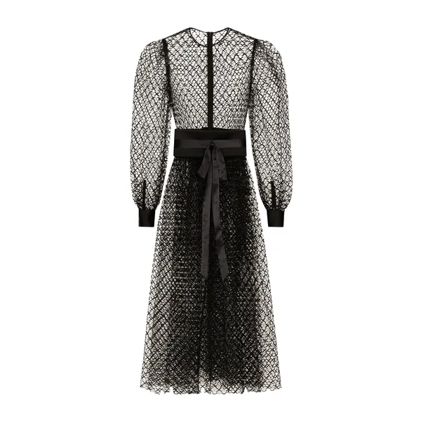 Dolce & Gabbana Calf-length mesh dress with wool crepe belt