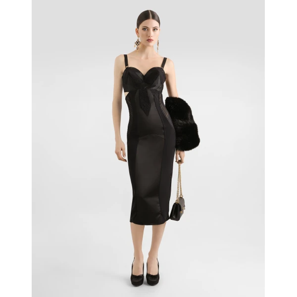 Dolce & Gabbana Calf-length satin and lace dress with corset details, view 2
