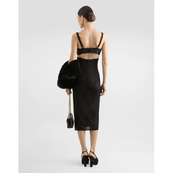 Dolce & Gabbana Calf-length satin and lace dress with corset details, view 3