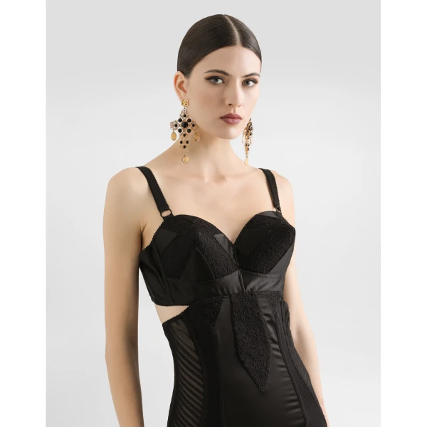 Dolce & Gabbana Calf-length satin and lace dress with corset details, view 4