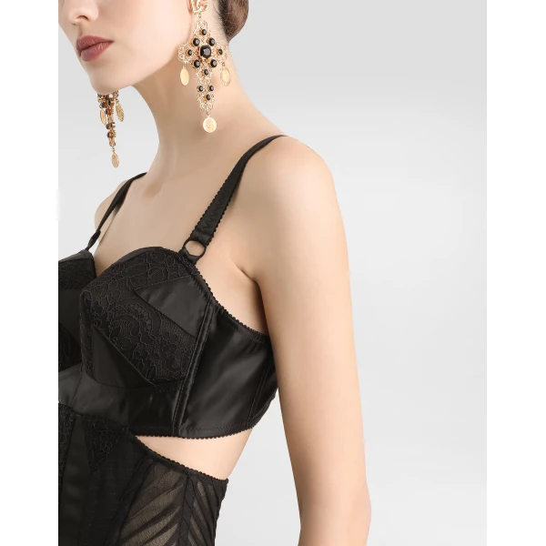 Dolce & Gabbana Calf-length satin and lace dress with corset details, view 6
