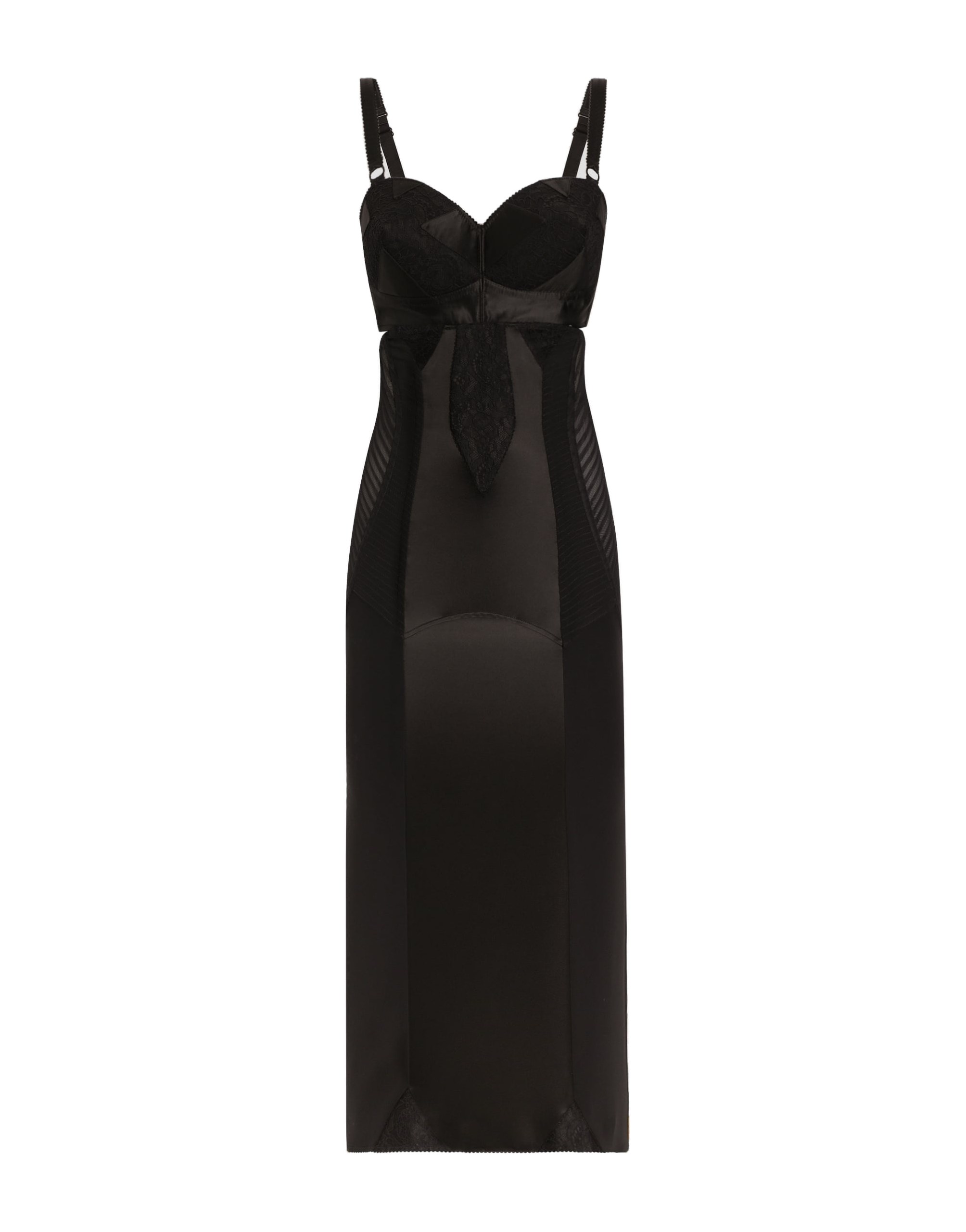 Dolce & Gabbana Calf-length satin and lace dress with corset details