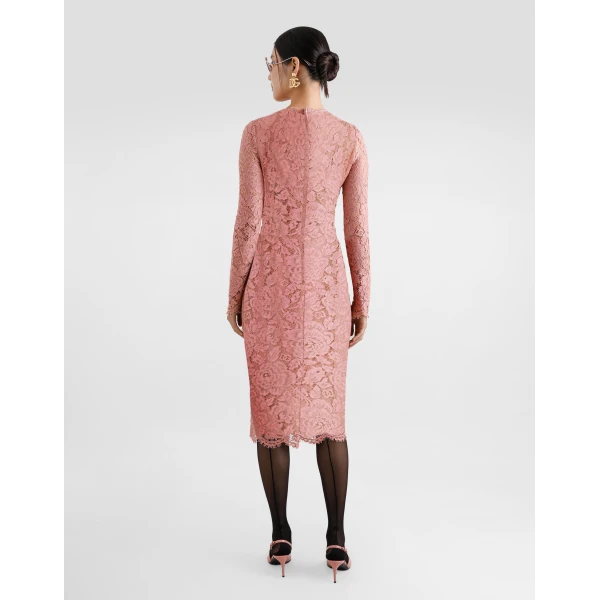 Dolce & Gabbana Calf-length sheath dress in branded floral cordonetto lace, view 3