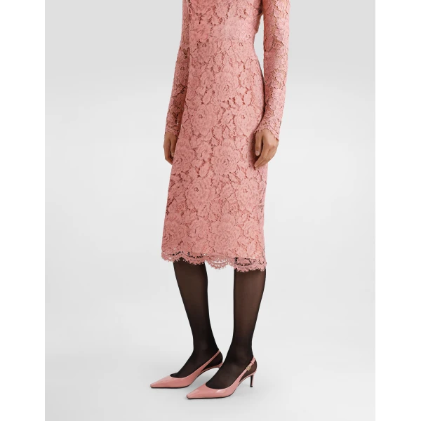 Dolce & Gabbana Calf-length sheath dress in branded floral cordonetto lace, view 4