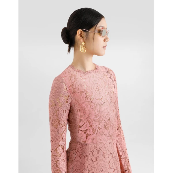 Dolce & Gabbana Calf-length sheath dress in branded floral cordonetto lace, view 5